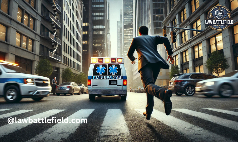 create an image of a lawyer chasing an ambulance